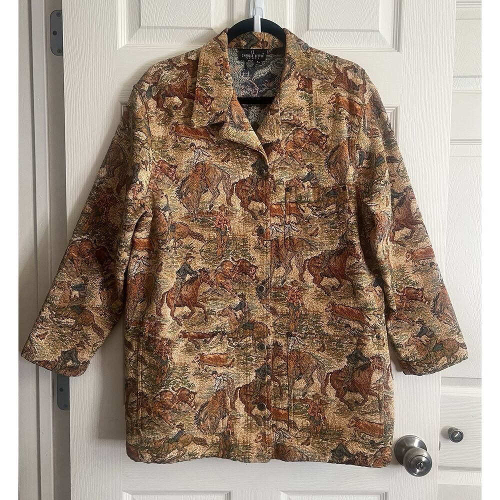 CAROLE LITTLE Vintage 90's Cowboy Cattle Roping Tapestry Western Jacket Sz L